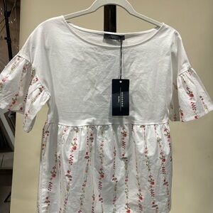 MaxMara Weekend Crewneck Tee in White Peplum Ruffle Cotton